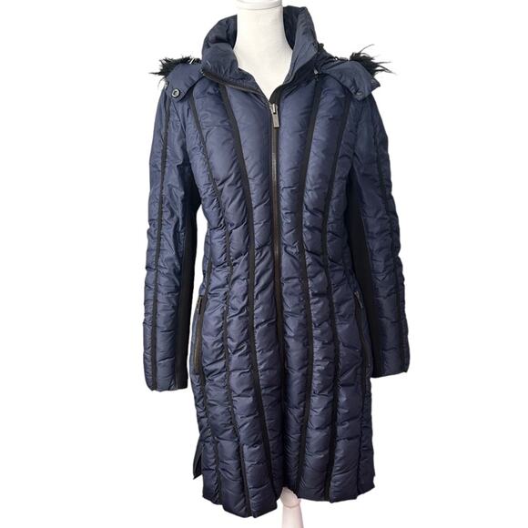 ZAC Zac Posen Carla Down Fur-Trim Puffer Coat in Midnight Blue US Size L - Picture 2 of 10